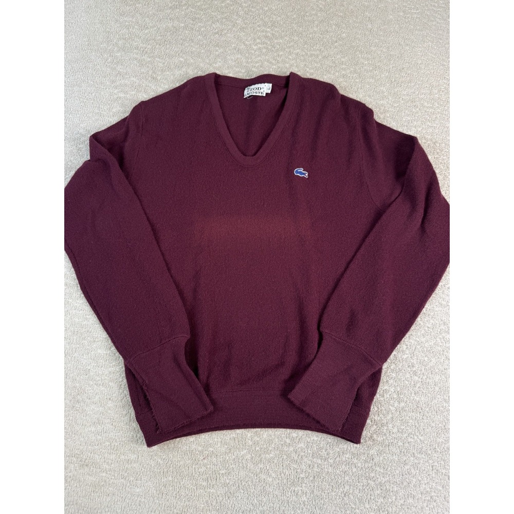 Vintage Izod Lacoste Sweater Mens Large V Neck Alligator Acrylic 80s Retro